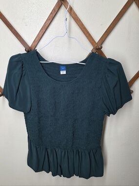 Old Navy Forest Green/Dark Teal Smocked Peplum Top - Small